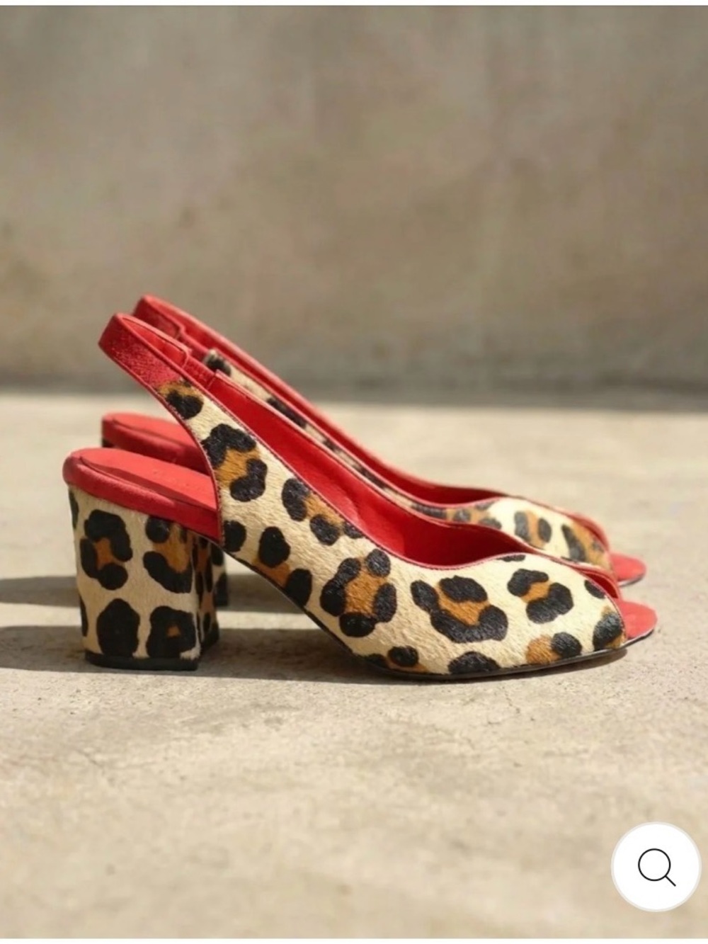 Leopard Print Slingback Block Heel Peep Toe in Red